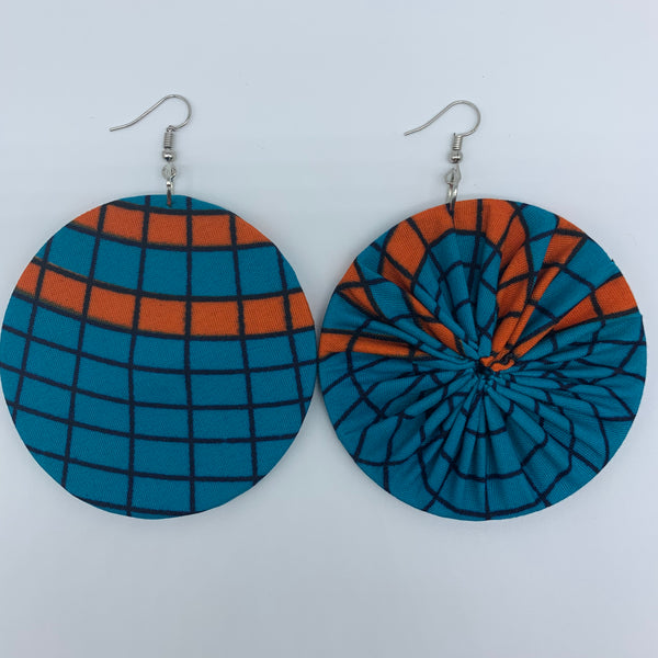 African Print Earrings-Round L Blue Variation 3 - Lillon Boutique