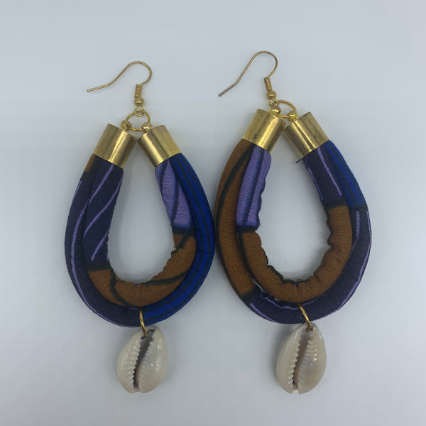 African Print W/Shell Earrings- IC Blue Variation - Lillon Boutique
