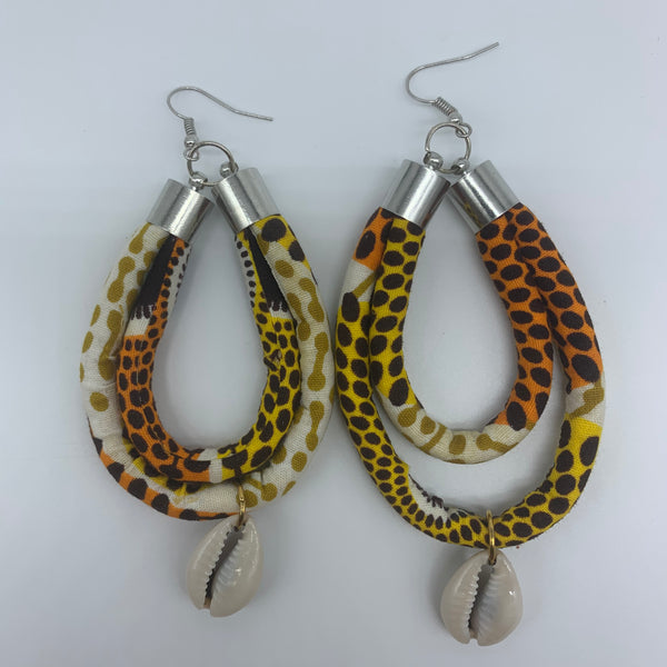 African Print W/Shell Earrings- IC Orange Variation - Lillon Boutique