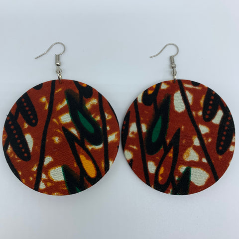 African Print Earrings-Round M Brown Variation 4 - Lillon Boutique