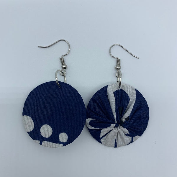 African Print Earrings-Round XS Blue Variation 8 - Lillon Boutique