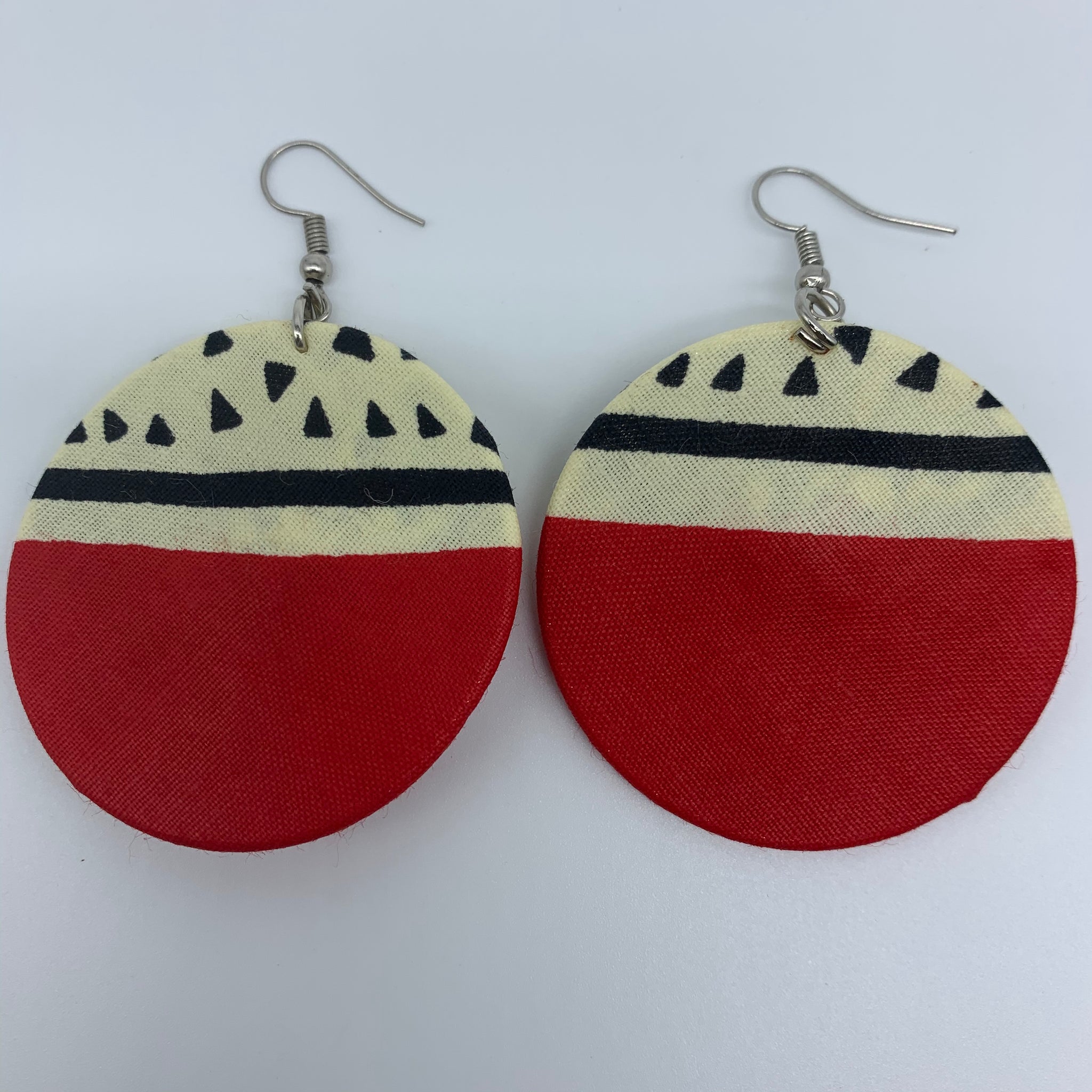 African Print Earrings-Round S Red Variation 13 - Lillon Boutique