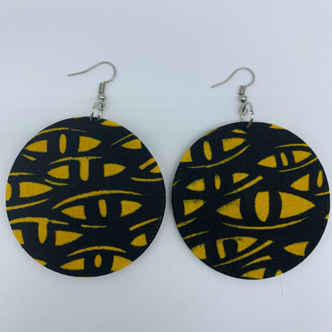 African Print Earrings-Round M Yellow Variation 4 - Lillon Boutique