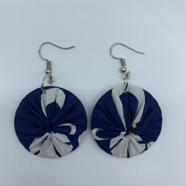 African Print Earrings-Round XS Blue Variation 8 - Lillon Boutique