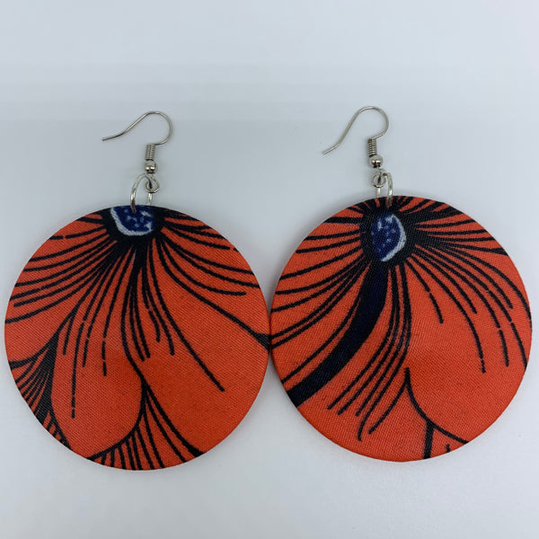 African Print Earrings-Round M Orange Variation 4 - Lillon Boutique