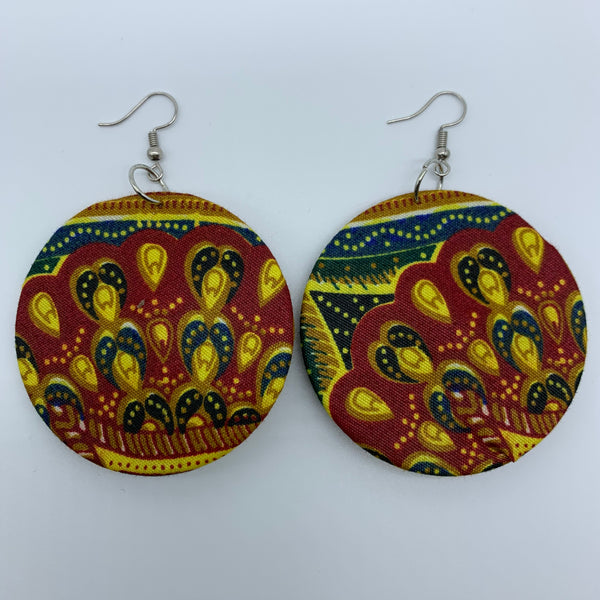 African Print Earrings-Round M Red Variation - Lillon Boutique