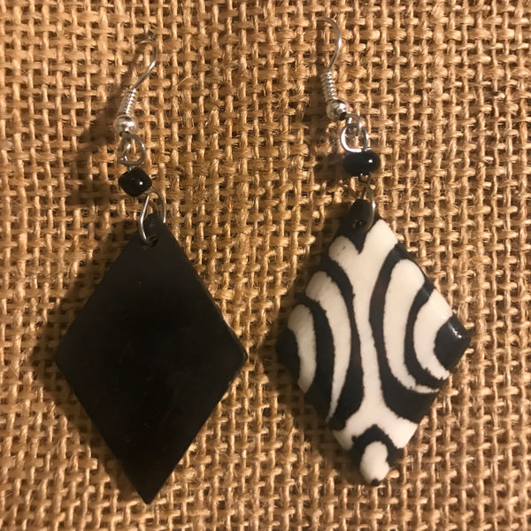 Cow Bone Earrings- Diamond Zebra Print - Lillon Boutique