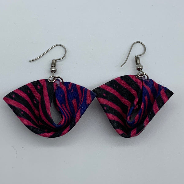African Print Earrings-Folded Pink Variation 4 - Lillon Boutique