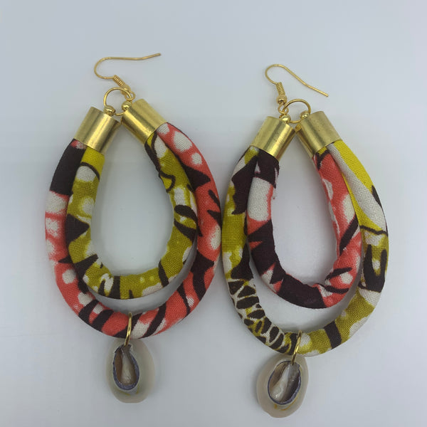 African Print W/Shell Earrings- IC Pink Variation 2 - Lillon Boutique