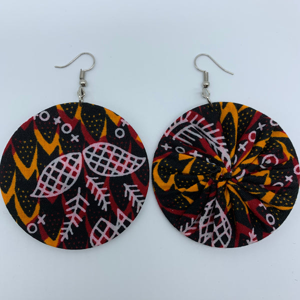 African Print Earrings-Round M Black Variation 6 - Lillon Boutique