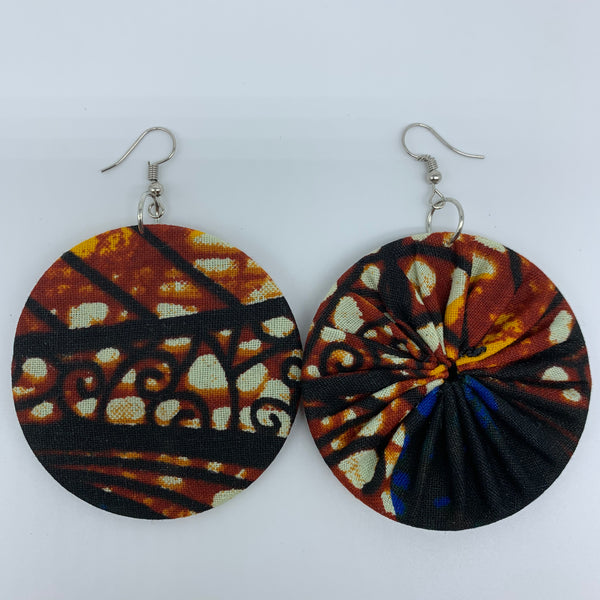 African Print Earrings-Round M Brown Variation 3 - Lillon Boutique