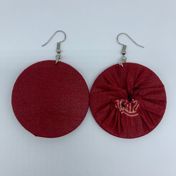 African Print Earrings-Round S Red Variation 5 - Lillon Boutique