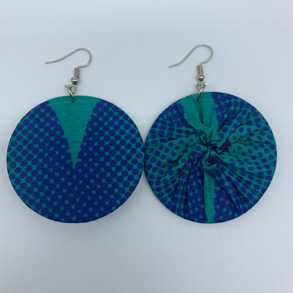 African Print Earrings-Round S Blue Variation 10 - Lillon Boutique