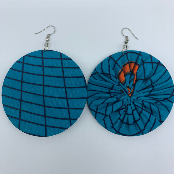 African Print Earrings-Round L Blue Variation 2 - Lillon Boutique