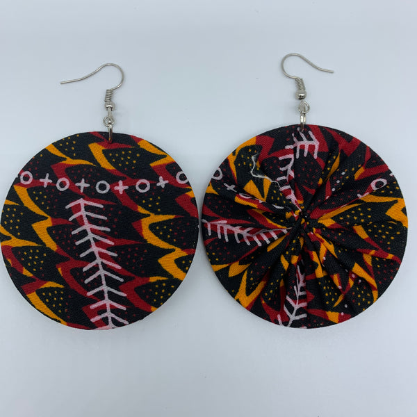 African Print Earrings-Round M Black Variation 7 - Lillon Boutique