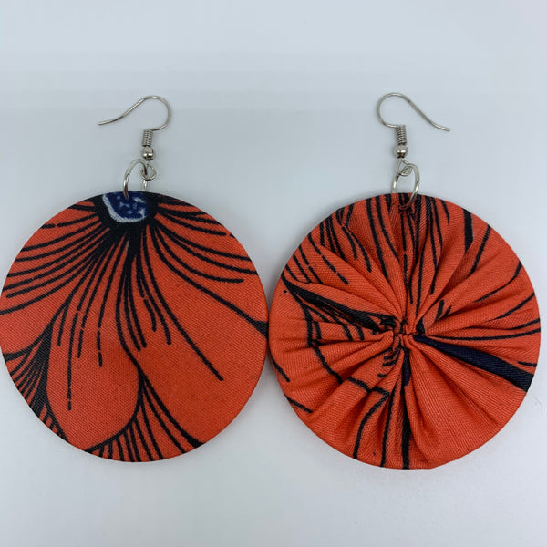 African Print Earrings-Round M Orange Variation 4 - Lillon Boutique