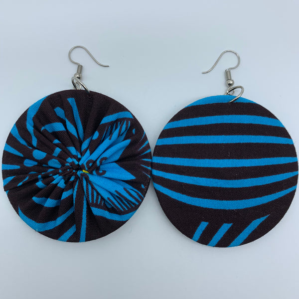 African Print Earrings-Round M Blue Variation 14 - Lillon Boutique