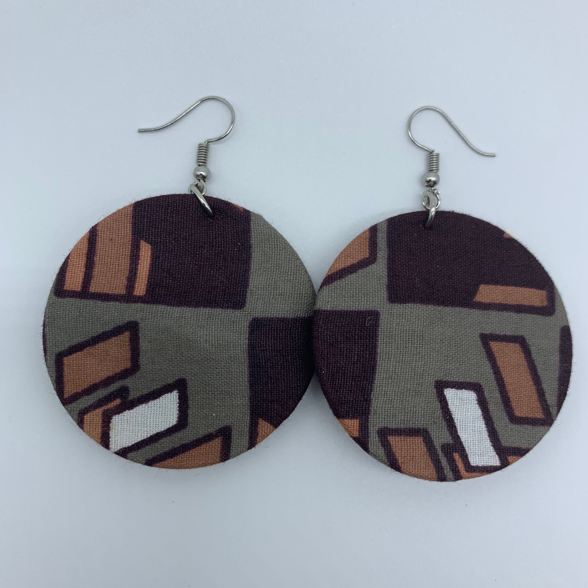 African Print Earrings-Round S Grey Variation - Lillon Boutique