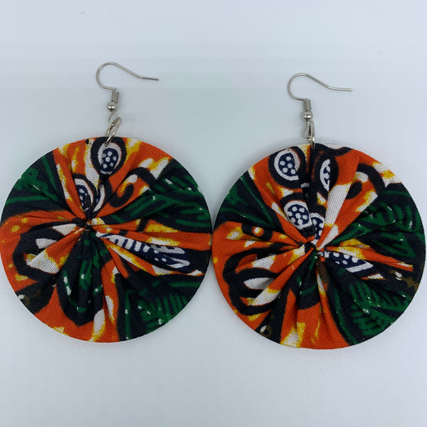 African Print Earrings-Round M Orange Variation 3 - Lillon Boutique