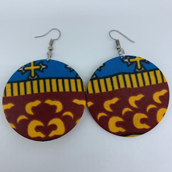 African Print Earrings-Round S Red Variation 14 - Lillon Boutique