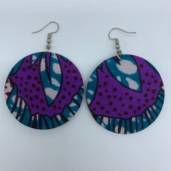 African Print Earrings-Round S Blue Variation 17 - Lillon Boutique