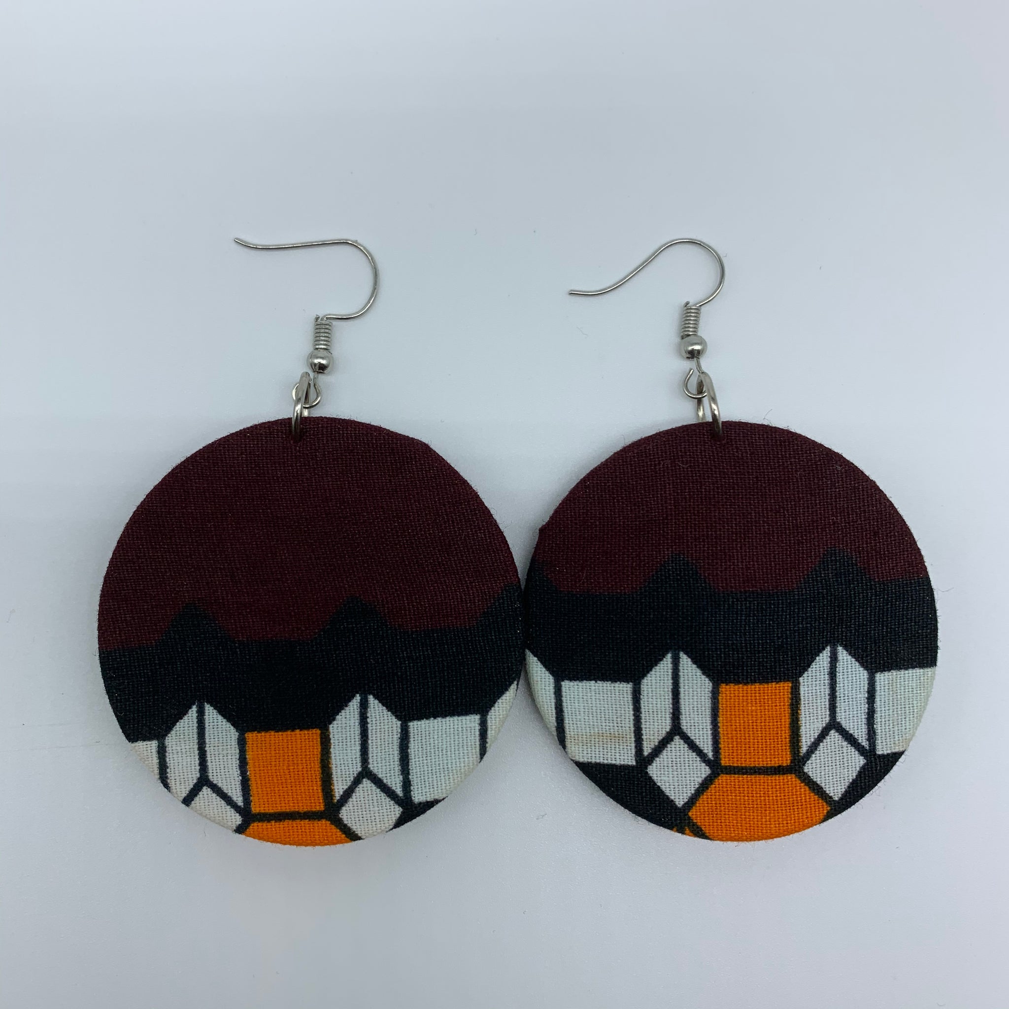 African Print Earrings-Round S Brown Variation 7 - Lillon Boutique