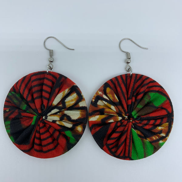 African Print Earrings-Round S Red Variation 9 - Lillon Boutique