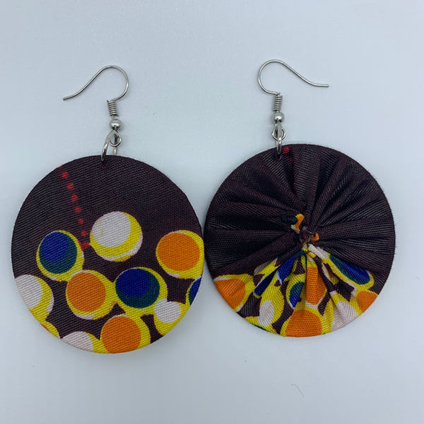 African Print Earrings-Round S Brown Variation 5 - Lillon Boutique