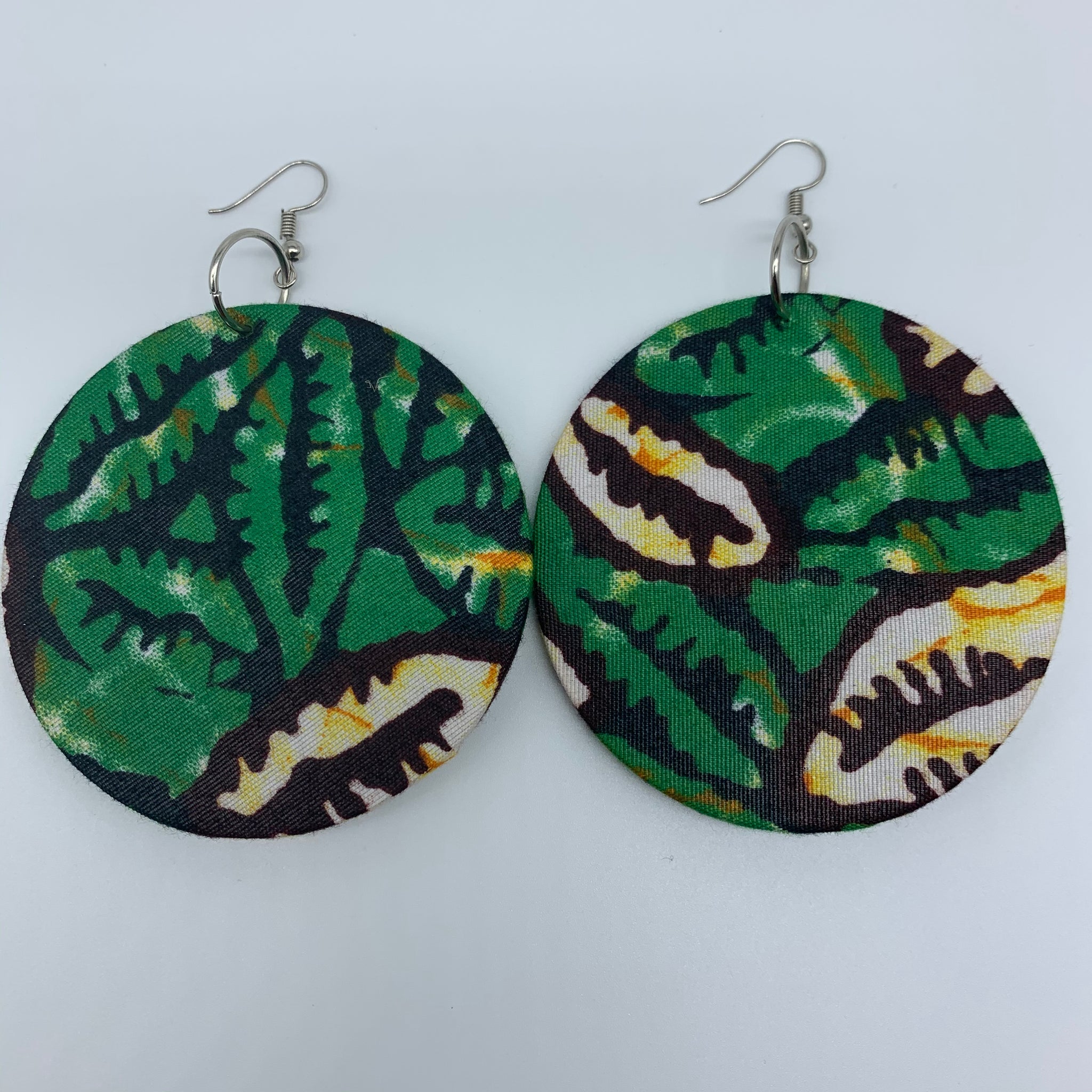 African Print Earrings-Round L Green Variation - Lillon Boutique