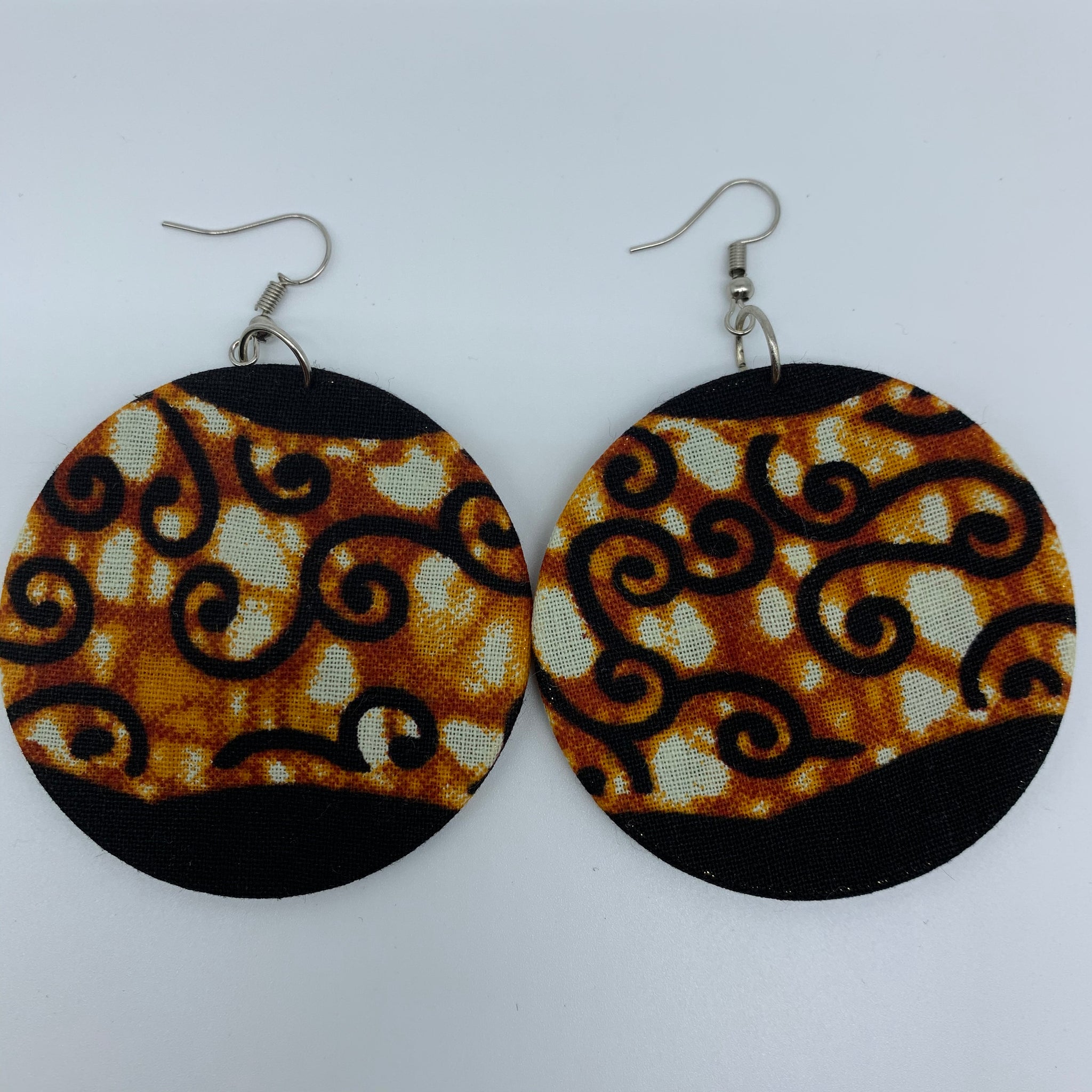 African Print Earrings-Round M Brown Variation 5 - Lillon Boutique