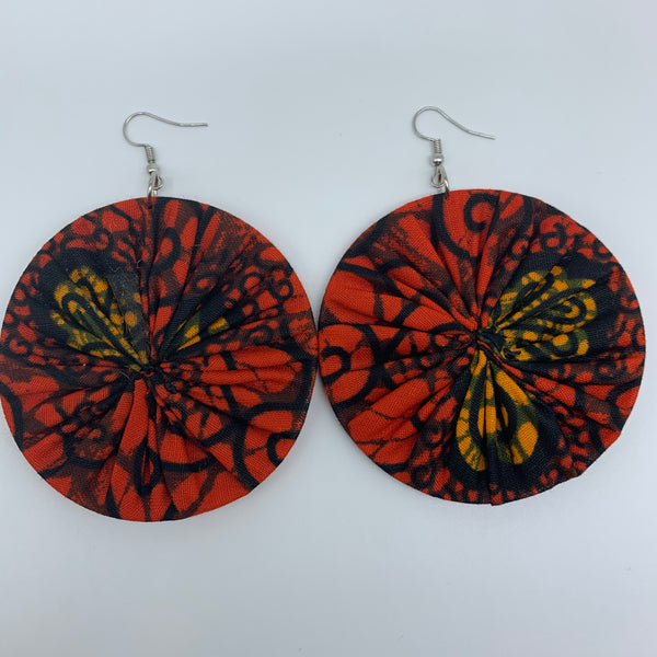 African Print Earrings-Round L Orange Variation 3 - Lillon Boutique