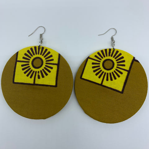 African Print Earrings-Round L Yellow Variation 2 - Lillon Boutique