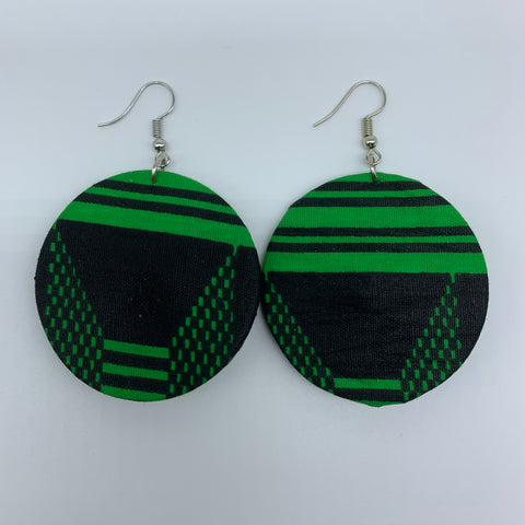 African Print Earrings-Round S Green Variation 14 - Lillon Boutique