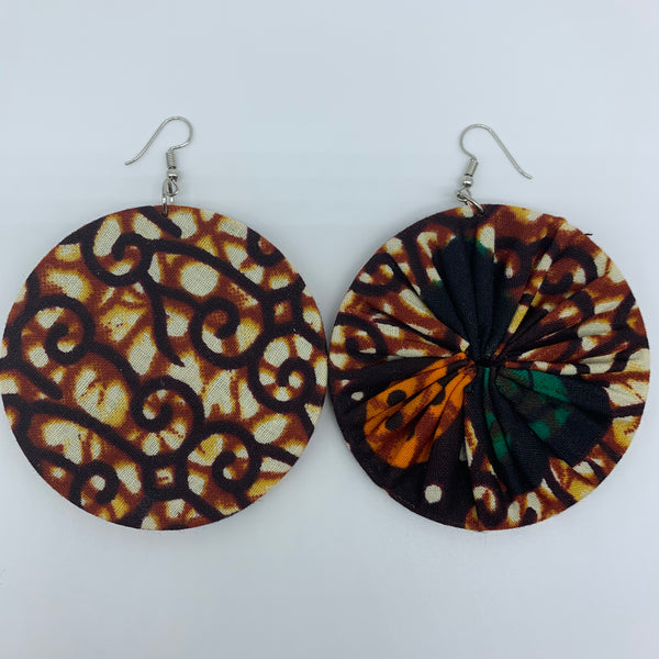 African Print Earrings-Round L Brown Variation - Lillon Boutique