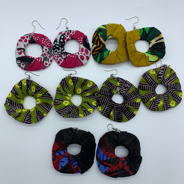 African Print Earrings-Faux Scrunchy Green Variation - Lillon Boutique