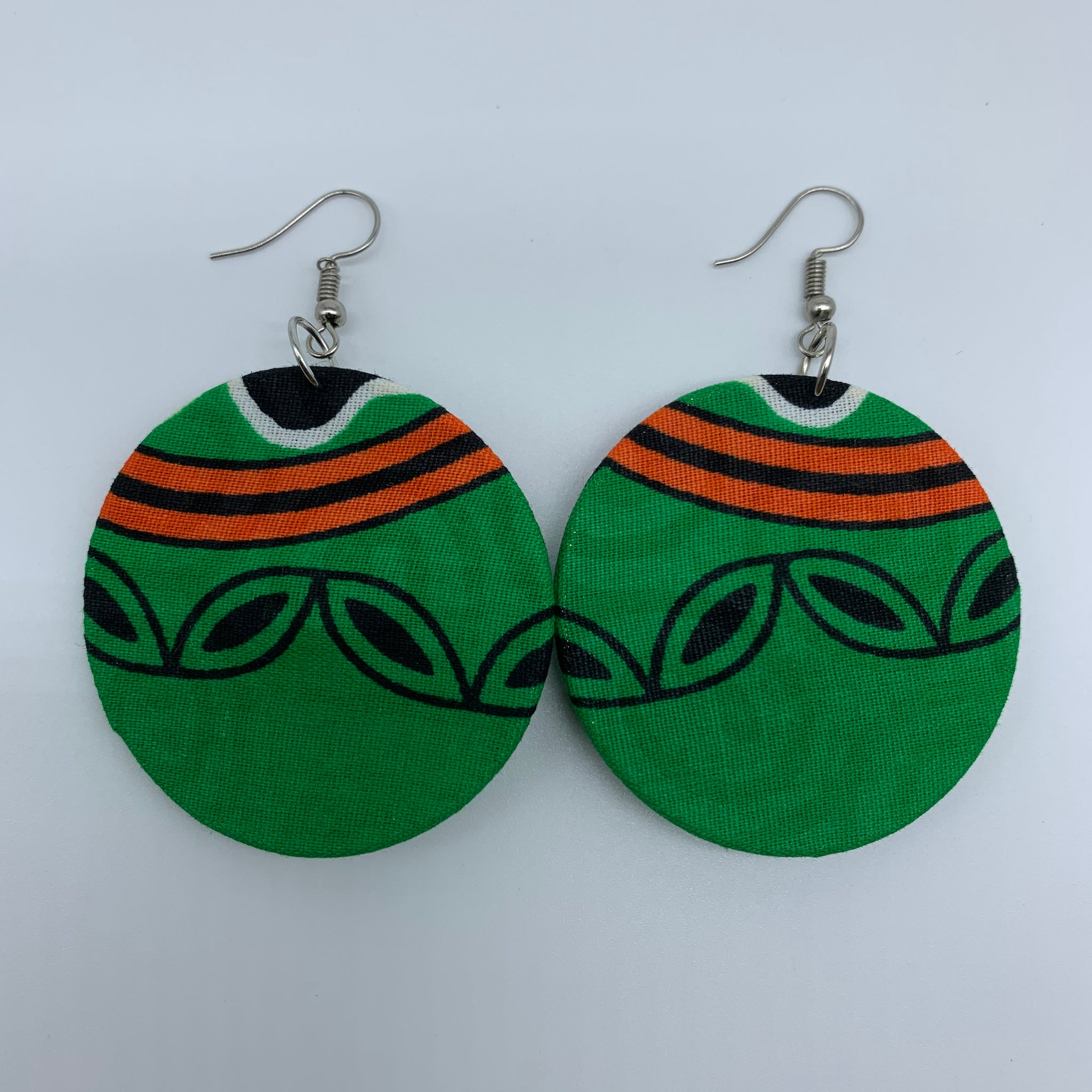 African Print Earrings-Round S Green Variation 13 - Lillon Boutique