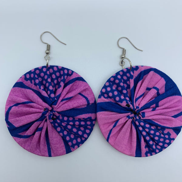 African Print Earrings-Round M Pink Variation 3 - Lillon Boutique