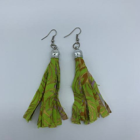 African Print Earrings-Tassel Green Variation - Lillon Boutique