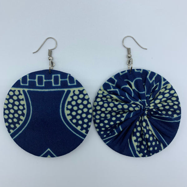 African Print Earrings-Round M Blue Variation 10 - Lillon Boutique