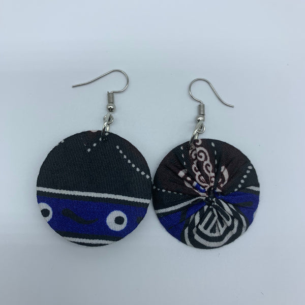 African Print Earrings-Round XS Blue Variation 7 - Lillon Boutique