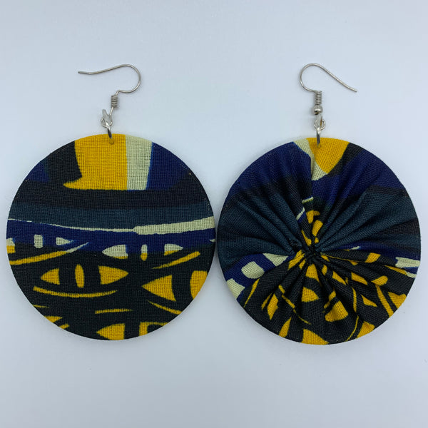 African Print Earrings-Round M Blue Variation 9 - Lillon Boutique