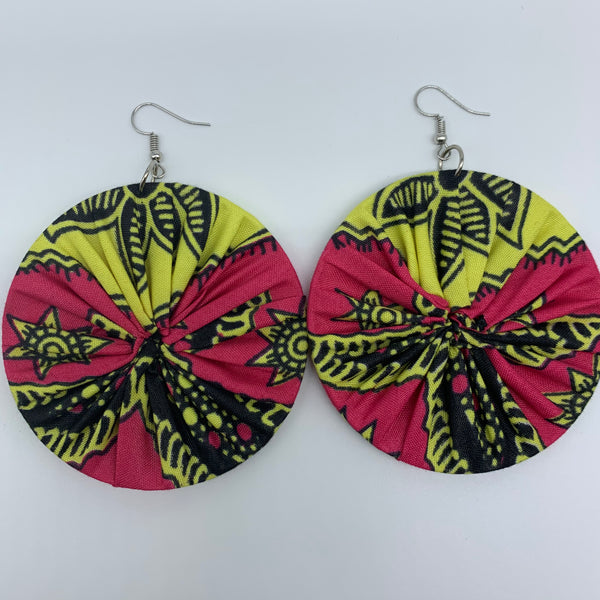 African Print Earrings-Round L Pink Variation 2 - Lillon Boutique