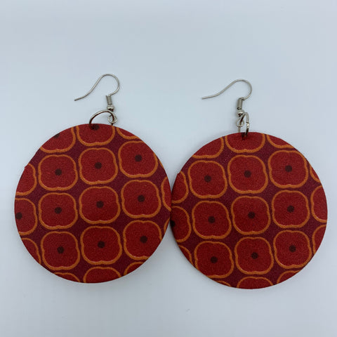 African Print Earrings-Round M Red Variation 5 - Lillon Boutique