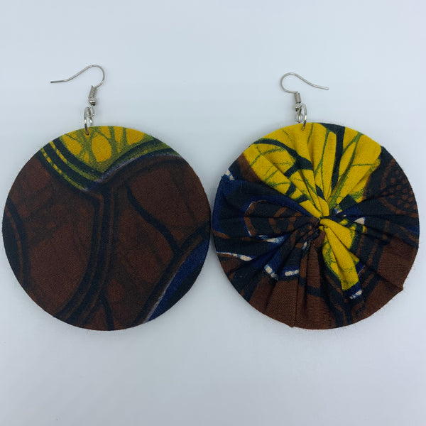 African Print Earrings-Round L Brown Variation 7 - Lillon Boutique