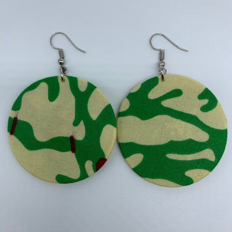 African Print Earrings-Round S Green Variation 9 - Lillon Boutique