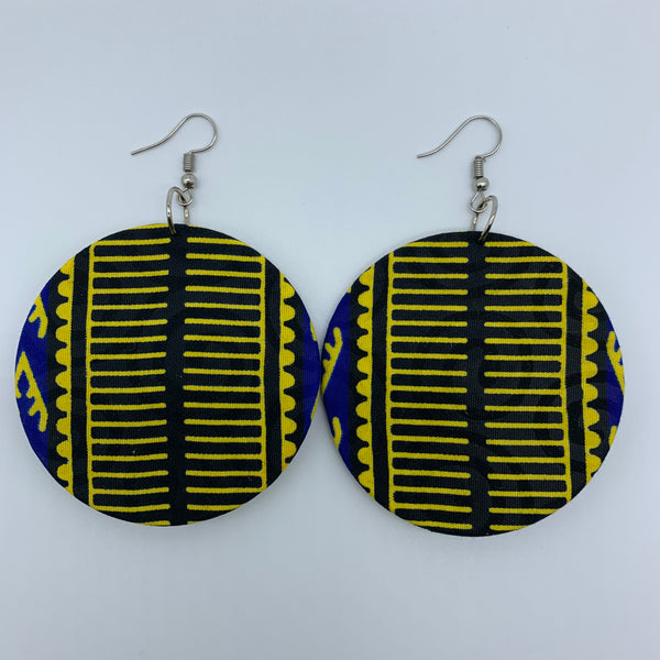 African Print Earrings-Round M Blue Variation 7 - Lillon Boutique