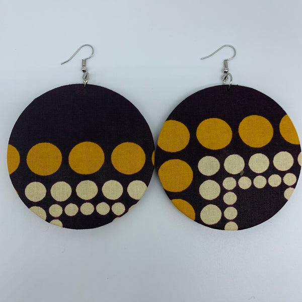 African Print Earrings-Round L Brown Variation 6 - Lillon Boutique
