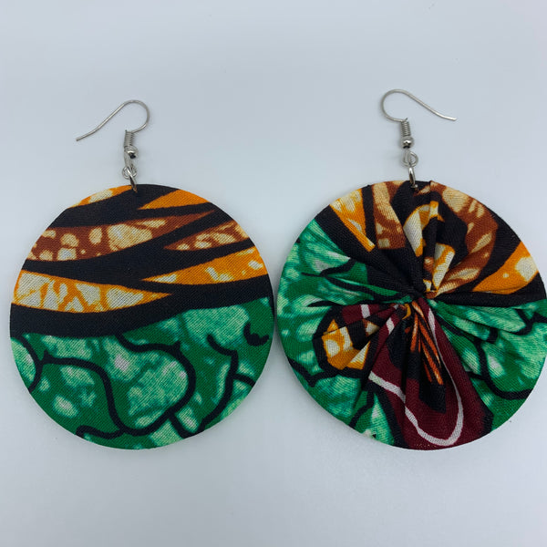 African Print Earrings-Round M Green Variation 2 - Lillon Boutique