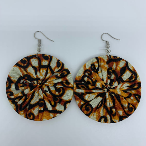 African Print Earrings-Round M Brown Variation 2 - Lillon Boutique