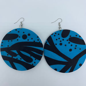 African Print Earrings-Round L Blue Variation 6 - Lillon Boutique